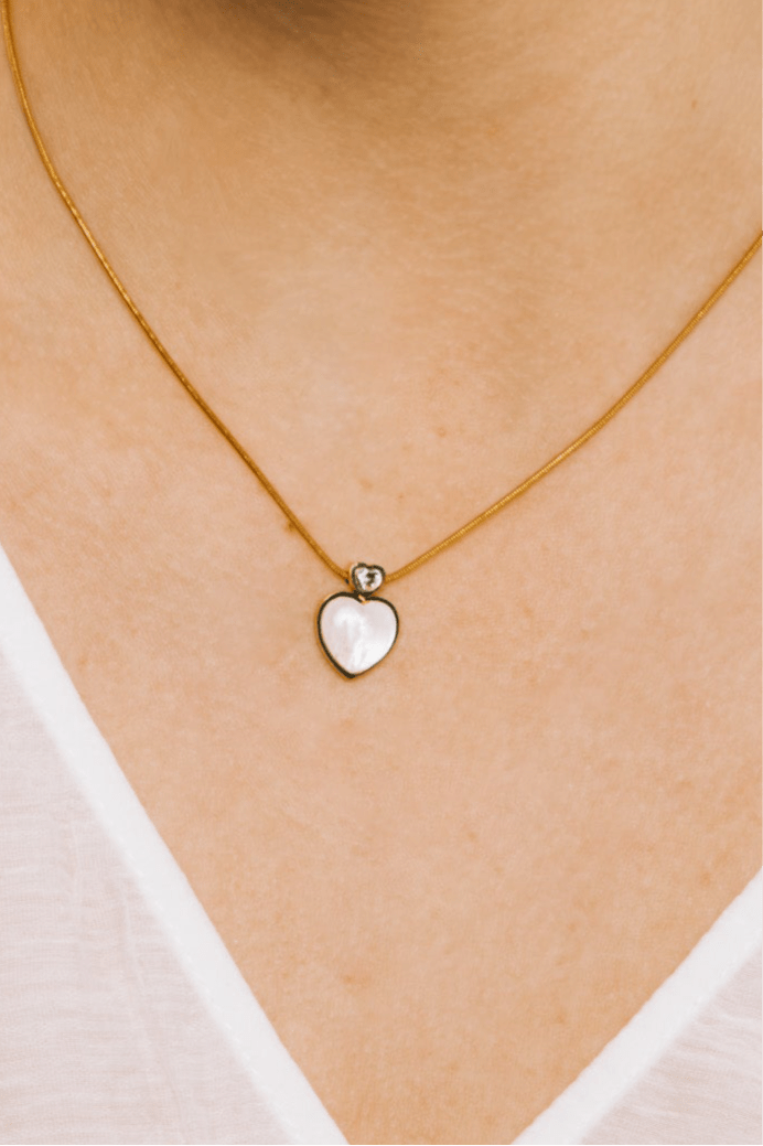 İnci Çift Kalp Kolye - CachéIstanbul